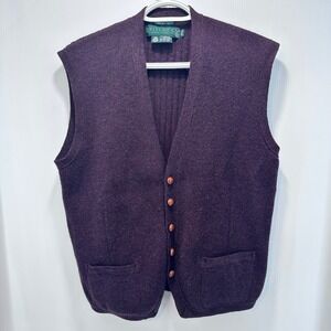 Vintage Britches Classic Sport Lambswool Vest Mens M Knit‎ Faux Wood Buttons